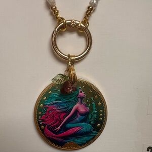 Artisan Handcrafted Mermaid Coin Beaded Necklace & Earrings Teal Pink Gold